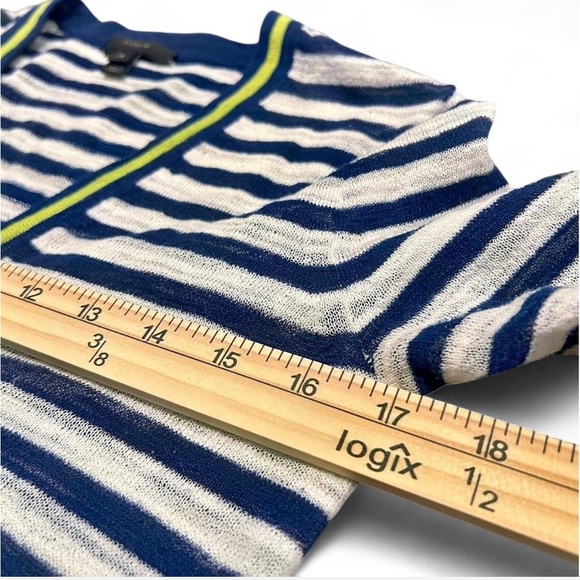 J. Crew Cardigan Striped Sweater | Navy, White, Lime Green | XS - Picture 6 of 7